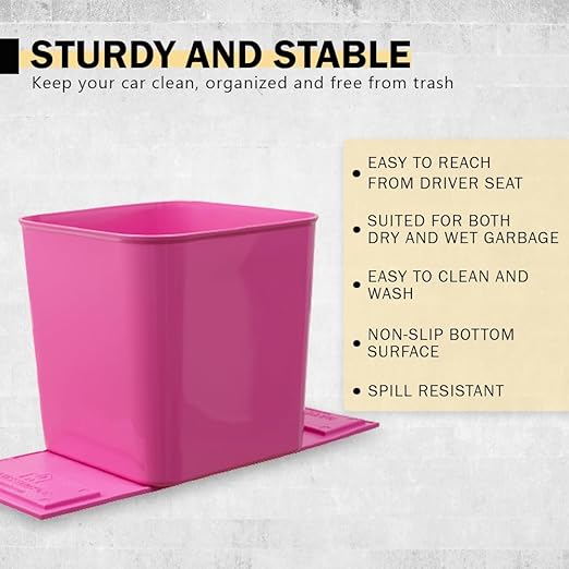 HAUSSIMPLE Car Trash Can 1.4 Gallon with Stability Flap & Magic Strips — No-Tip Leakproof Car Garbage Bin for Car Floor, Mats, Front or Back Seat, SUV, Truck, Van, Vehicle Interior Organizer (Pink)