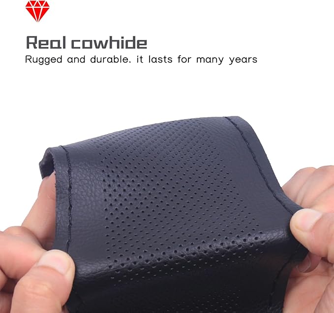 Comfortable Leather Steering Wheel Cover, Non Slip and Breathable, Suitable for 15 Inch Steering Wheel (Black) ﻿