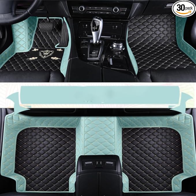 Custom Luxury Leather Car Floor Mats Upgrade Your Car's Interior All-Weather Protection for Cars, SUVs, Trucks Compatible with Automotive Mats (Tiffany Blue+Black Beige)