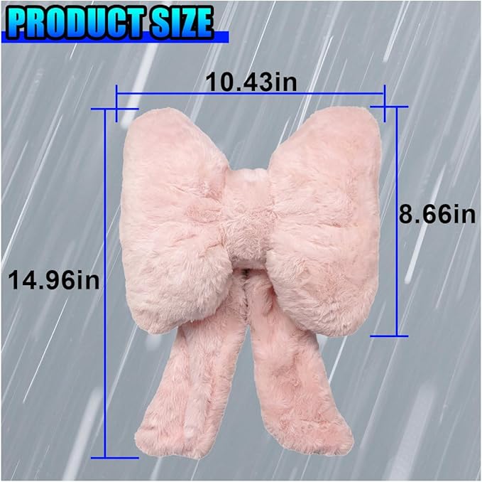 Bow Car Headrest Pillow, Plush Soft Comfortable Warm Car Neck Pillow with Adjustable Strap, Universal Breathable Ergonomic Vehicle Interior Neck Support Cushion for Fatigue Relief (Pink)