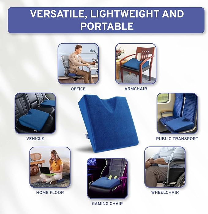 Wedge Pillow for Office Chair Cushion and Car Seat Cushion - Medium Firm Memory Foam Seat Pad for Truck Seat, Gaming Chair - Orthopedic Support and Pain Relief for Tailbone and Hip