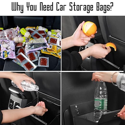 Bmolpt Custom Interior Accessories Waterproof Car Can Trash Multipurpose Hanging Garbage Bag Collapsible Garbage Can Magnet Storage Bags for Car Back Seat PU Leather Closure Design(Black)