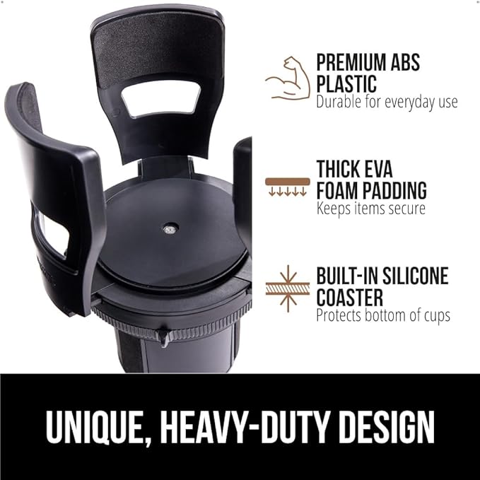 GORILLA GRIP Patent Pending Car Cup Holder Expander, Keeps Large Drink Cups Secure, Expands Fits Yeti, HydroFlask, Stanley 18 to 48oz Large Water Bottles, Coffee Mug, Adjustable Insert, Black