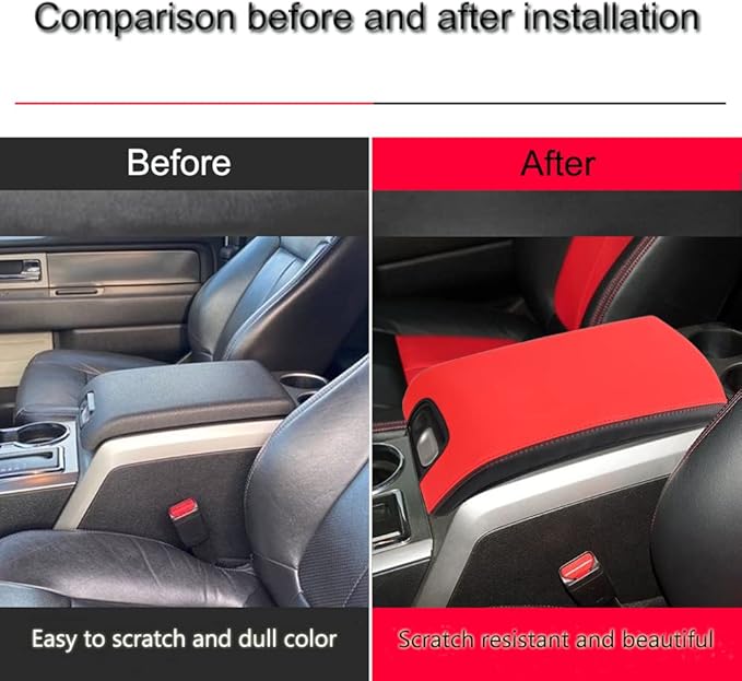 XITER 1PC Leather Center Console Armrest Box Cover Waterproof Cushion Pad for F150 2009-2014 Not Fit Jump Seat Console(Red+Black)