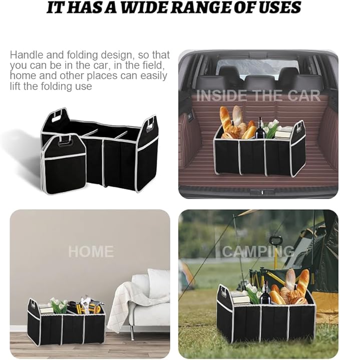 Car Storage Organizer, Automotive Consoles & Organizers, Trunk Organizer, Storage with Reinforced Handles, 3 Compartments Collapsible Trunk Storage Car Interior Accessories Fit for Most Cars