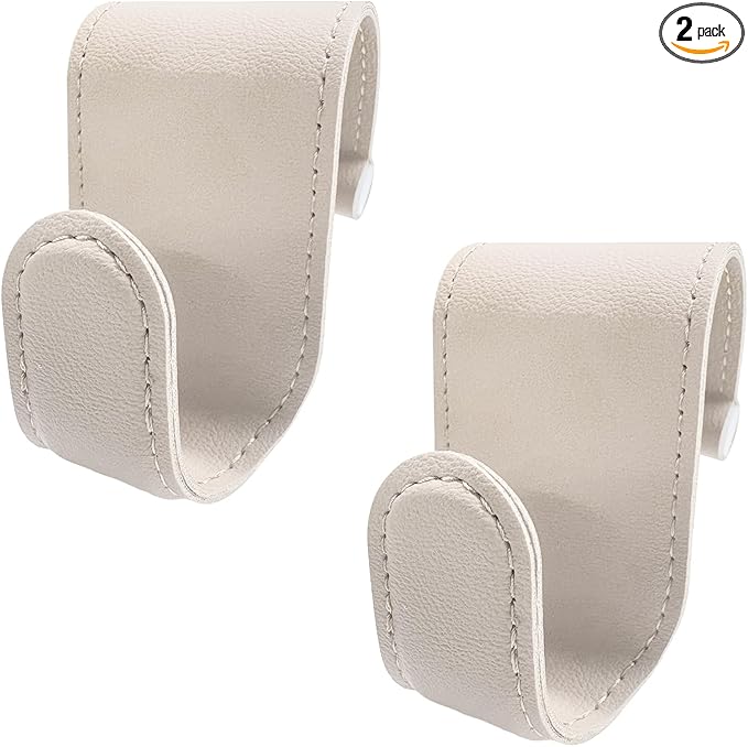 2 PCS Car Co-Pilot Glovebox Hooks, Anti-Scratch Leather Auto Glove Box Storage Hangers, Vehicle Glovebox Organizer Passenger Seat Hanging Hooks for Handbag Purse Umbrellas (Beige)