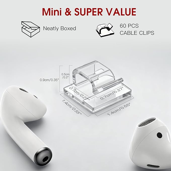 120PCS Heavy-Duty Adhesive Cable Clips, Clear Traceless Cord Organizer & Wire Holders for Wall, Desk, Car, LED Strips and Outdoor Lights (Small)