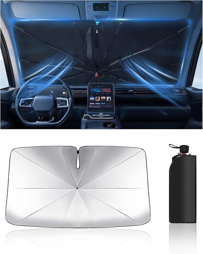 Noiclub Foldable Windshield Sun Shade Umbrella – Reflective Car Window Cover for Front Windshield, Heat Blocker for SUV, Truck, Sedan – Easy Storage with Bendable Handle