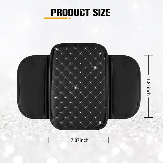 Car Center Console Cover, Leather Vehicle Armrest Storage Box Protector with 2 Storage Bags, Automotive Interior Middle Console Cushion Pad, Universal for SUV Sedan Truck (Black)
