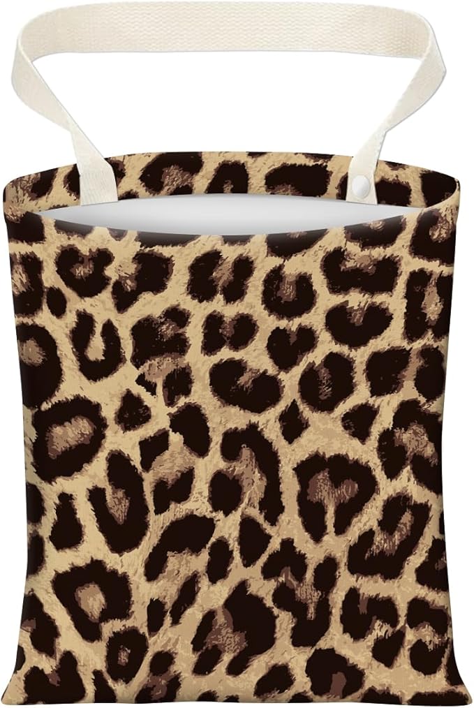 AXZOPDE Cute Car Trash Can, Hanging Canvas Car Back Seat Organizer and Storage Bag, Funny Car Trash Bag for Travelling, Outdoor Luxury Brown Leopard