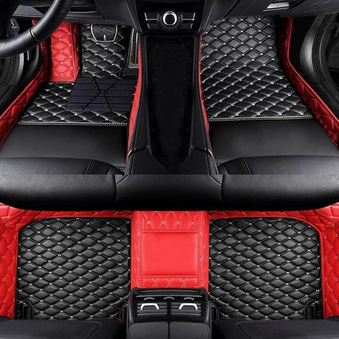 Custom Fit Car Floor Mats by SARAHS - Waterproof PU Leather Full Coverage for Most Cars, SUVs, and Trucks - Automotive Liners to Protect Vehicle Interior Floor Accessories (Black Red 2)
