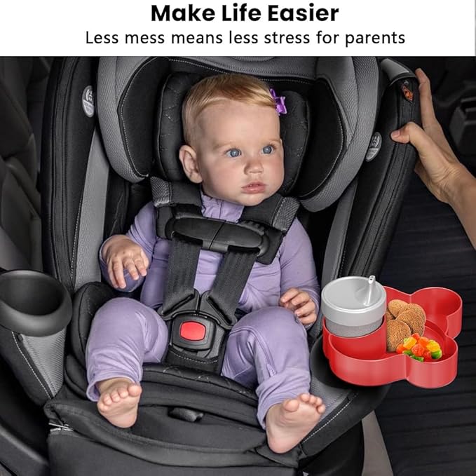 BlueOrigin Car Seat Snack Tray - Travel Tray for Kids Car Seat, Stroller, Booster and Anywhere with a Cup Holder, Toddler Road Trip Essentials Food Plate for Snacks, Toys, Entertainment (Red)