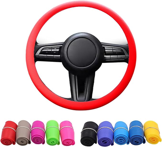 Cool Non-Slip Silicone Steering Wheel Protector, Steering Wheel Protective Cover, Non-Slip Steering Wheel Cover, Soft Silicone Steering Wheel Cover (Red)