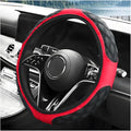 Car Steering Wheel Cover, 15 Inches Leather Steering Wheel Protector with Non-Slip Grip, Universal Wheel Covers Interior Decoration for Sedens Trucks SUVs, Car Accessories (Black & Red)
