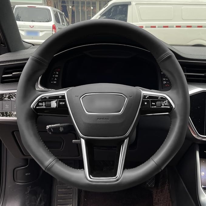 MEWANT Custom DIY Black Smooth Genuine Leather Steering Wheel Cover for Audi A6 Allroad A7 RS 6 Avant RS 7 S6 A7