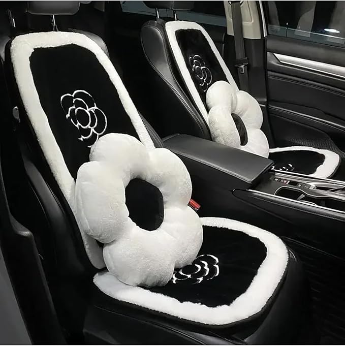 Car Seat Cover Universal Warm Plush Car Seat Cushion Simple Camellia Car Seat Cushion Winter Sponge Filling Car Seat Cover Interior Car Seat Cushion (Lumbar Support)