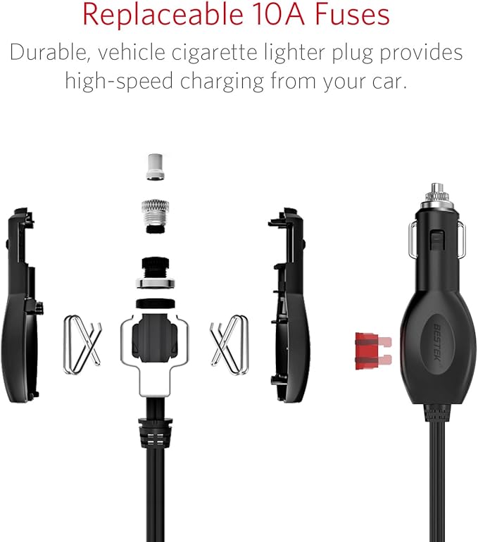 BESTEK 3-Socket Cigarette Lighter Adapter, 12V/24V 200W DC Cigarette Lighter Splitter Power Adapter with 6A 4-Port Car Power Adapter Splitter for GPS, Dashcam, with Replace Fuse