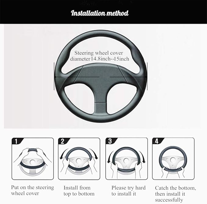 Red Rain Black and Blue Leather Steering Wheel Cover Cowhide Car Steering Wheel Cover Universal Size M / 15inch Fit Car/Auto/SUV (A-Black+Blue-M)