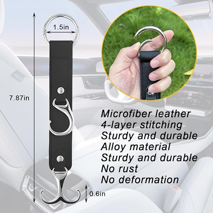 Car Seat Headrest Hook, 2PCS 3 in 1 Leather Vehicle Seat Back Hanger Holder for Grocery Purse Cloth Handbag, Automotive Backseat Storage Organizer, Universal for Truck SUV Sedan (Black)