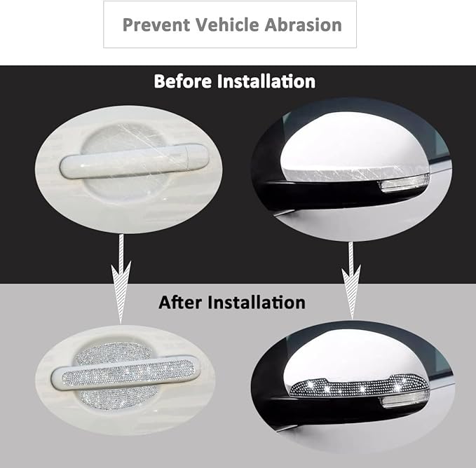 10PCS Bling Car Door Handle Reflective Trim Decals Stickers,Universal Rhinestone Door Side Rear View Mirror Scratch Resistant Protector Cover Car Accessories Red