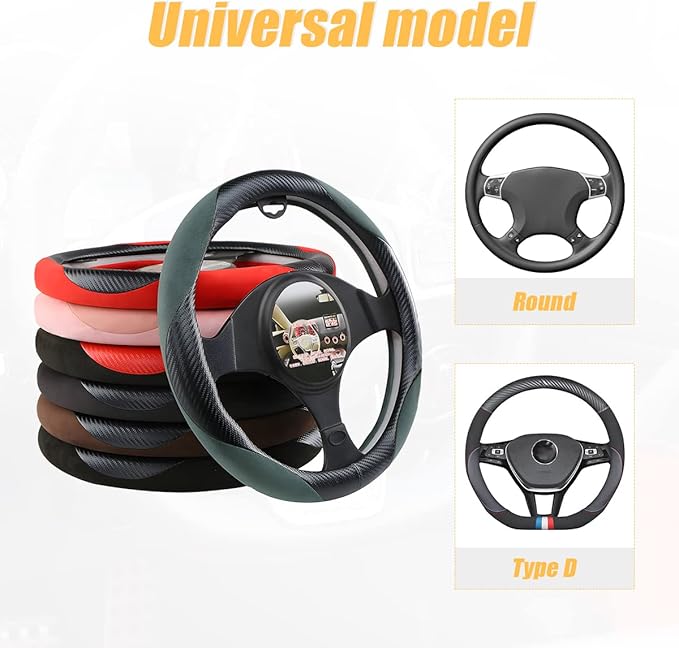 Steering Wheel Cover for Women and Men, Carbon Fiber Plush Steering Wheel Cover Soft Anti-Slip Comforting, Universal 15 Inches Steering Wheels Accessories (Carbon Fiber Red/Black)