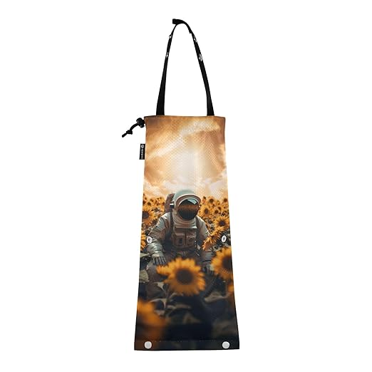 ALAZA Hanging Car Trash Bags Garbage Bag Trash Can for Back Seat Small Astronaut Sunflower Washable Storage Bag Retractable 2 Pack
