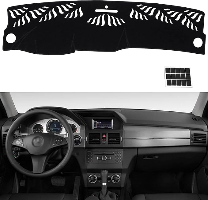TUCAREST Dash Cover Fit for 2009-2015 Me-rcedes-Benz GLK250 GLK280 GLK300 GLK350 Nonslip Dash Cover Board Mat Sunshade No-Glare and Slip Pad Carpet Sunshield Protector Flannel Black