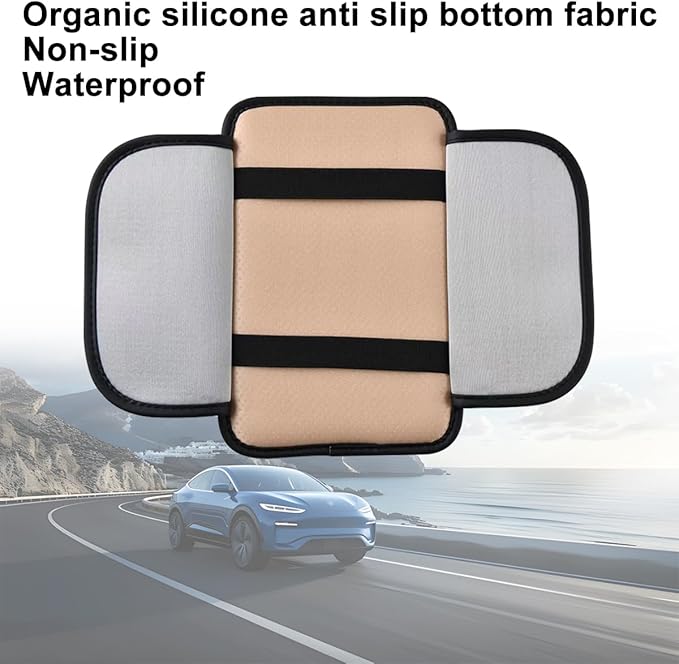 Car Center Console Cover, Leather Vehicle Armrest Seat Box Pad Cushion with 2 Storage Bags, Automotive Interior Arm Rest Protector Accessories, Universal for SUV, Sedan, Truck (Black)