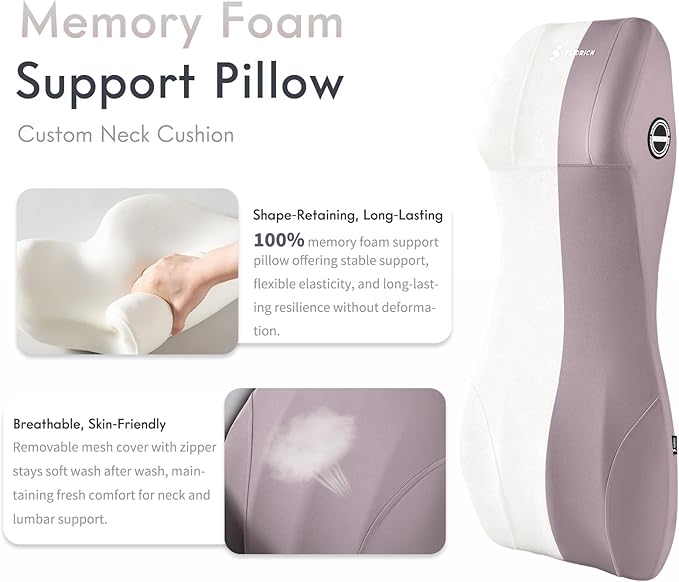 FLORICH Car Seat Cushion with Neck Pillow Lumbar Support Kit Memory Foam Seat Cushion for Car Ergonomic Back Support Headrest for Driving Car Seat Pillow Back Sciatica Tailbone Pain Relief, Gray