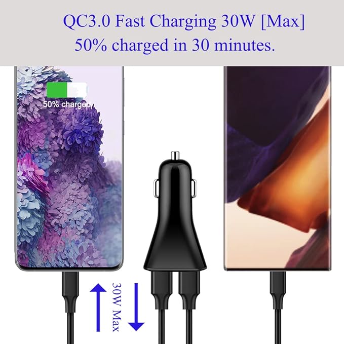 USB Car Charger Adapter, QC 3.0 Fast Car Phone Charger, 4-Port Multi 9.6 Amp Cigarette Lighter Adapter Compatible with iPhone 16/15/14/13/12 Pro Max, Samsung Galaxy S22 Note20, LG, Pixel.