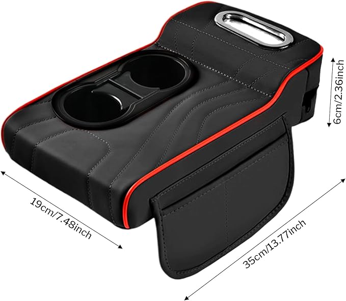 LAFANDE Car Armrest Cushion | Heightening Pad Arm Rest for Car, Center Console Cover with Storage Bags Cup Holder, Tissue Box Slot, Easy to Install and Clean