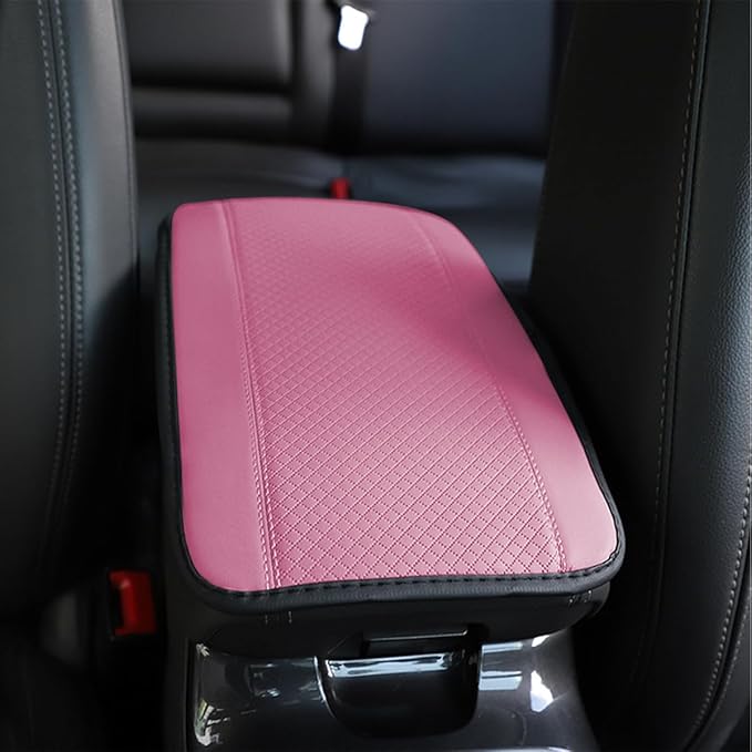 Armrest Pad for Car, PU Leather Auto Center Console Cushion Mat, Four Seasons Automotive Armrest Seat Box Cover, Universal Vehicle Interior Accessories for SUV, Truck, Van (Pink)