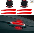8PCS Reflective Car Door Handle Protector Stickers - Carbon Fiber Auto Handle Guard, Anti-Scratch, Red