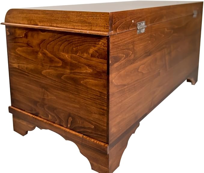 Rustic Red Door Co. Cedar Hope Chest with Waterfall Top, Amish Made Wooden Storage Trunk Box for Bedroom, Blanket, Clothes, Anti-Slam Hinges and Lock, 46", Brown Maple Wood, Asbury Stain