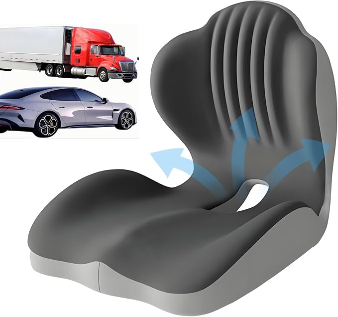 Seashell Memory Foam Truck Seat Cushion for Office Chair, Car Seat,Desk Chair,L-Shaped Back Support & Sciatica Relief & Tailbone & Coccyx Pain Relief for Long Sitting & Driving（Black&Grey