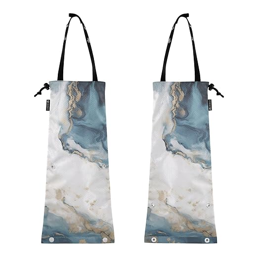 ALAZA Hanging Car Trash Bags Garbage Bag Trash Can for Back Seat Small Marble Nordic Style Washable Storage Bag Retractable 2 Pack
