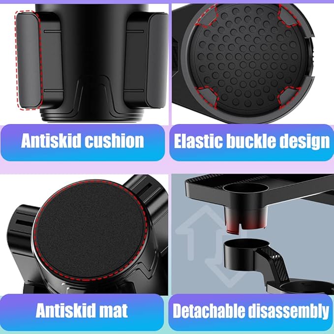 Car Cup Holder Expander Tray, Drink Holders for Car, 360° Rotation Detachable Tray Table, 2 Bling Car Coasters Included, Compatible with Yeti, Hydro, 16-32 oz etc, Universal for Cars, Vehicles, SUV