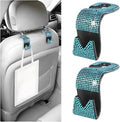 Bling Car Seat Headrest Hooks, 2PCS Crystal Rhinestone Vehicle Backseat Purse Holder for Handbags Coats Umbrellas, Diamond Auto Back Seat Storage Organizer Hanger, Universal Fit (Blue)