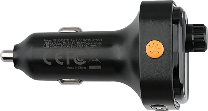iStuff Wireless Music Stream Car Charger (NP-5000BTR), Multi-Connect Ports, USB A, USB C, U Disk, Fast Charging, Hands-Free Calling, LED Display, Bass Options, Colorful Lights, Universal Fit OEM 12V
