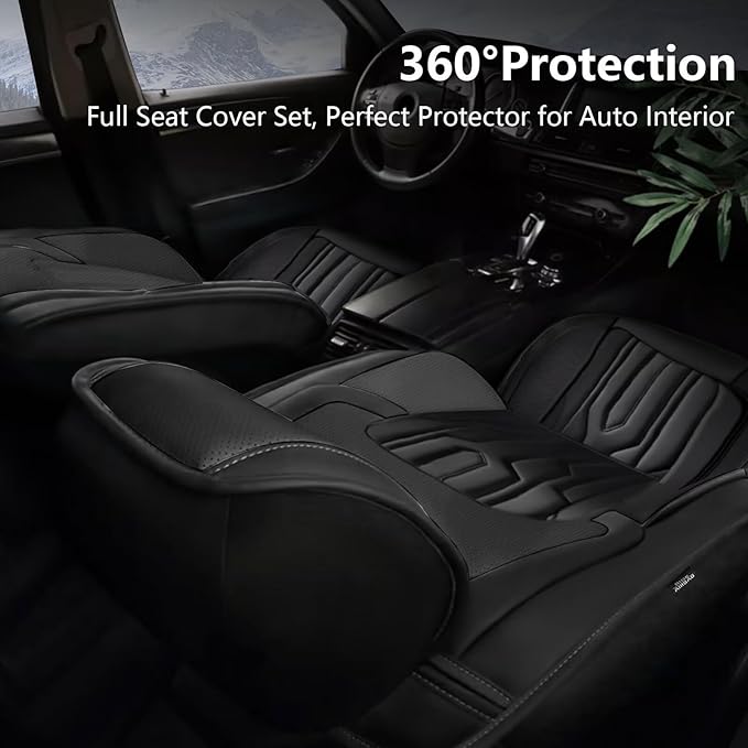 YORKENIC Fit for Volvo S80 Seat Covers Front Set 2001-2016: Breathable Leather Car Seat Covers Compatible Airbag (2 Front Set, Black)