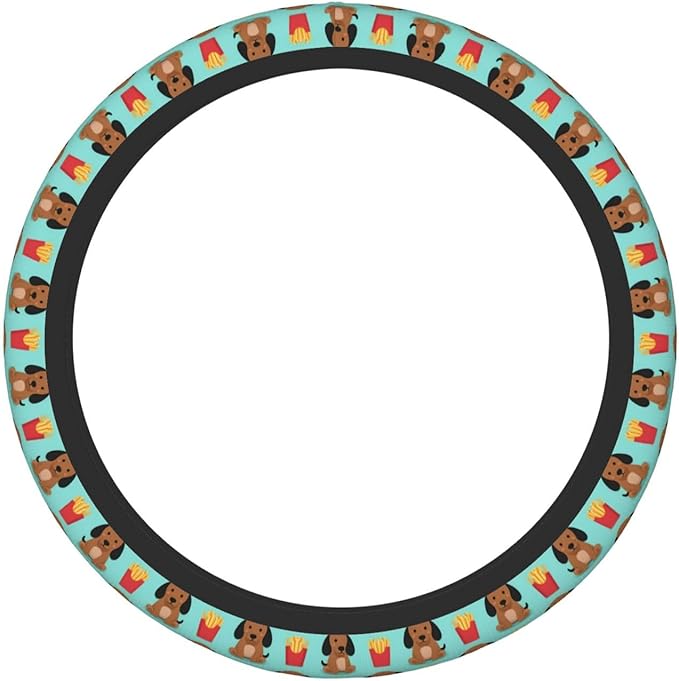 Neoprene Steering Wheel Cover Sausage Dachshunds-Dog Car Steering Wheel Cover Universal Fit for Most Cars