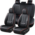 Coverado Seat Covers, Car Seat Covers Full Set, Leather Seat Covers for Cars, Car Seat Protector, Black Car Seat Covers Front Seats and Back Seats Universal Fit for Most Cars Redline
