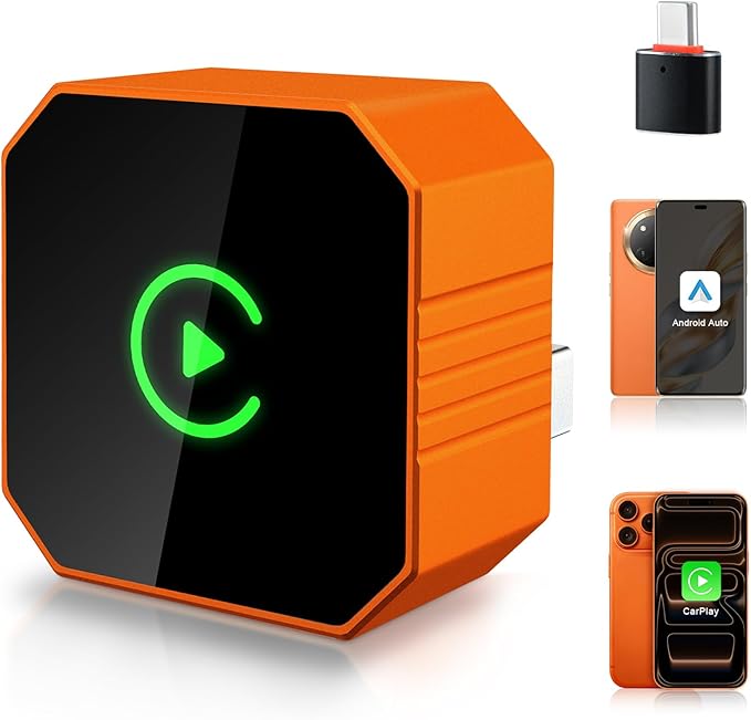 Wireless CarPlay Adapter 2026 Upgraded 2-in-1, Plug & Play for Apple iPhone iOS 10+ & Android 11+, Compact Mini USB/Type-C Port, Fast Auto-Reconnect & Stable No-Latency Connection