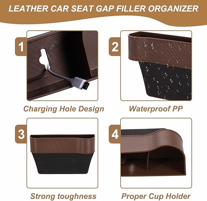 HARFINGTON Car Seat Gap Filler Organizer 10.2 x 6.5 x 3.1 Inch ABS+Leather Universal Car Organizer Storage Box Between Seat and Console (Left) with Cup Holders for Phone Sunglasses Keys, Red