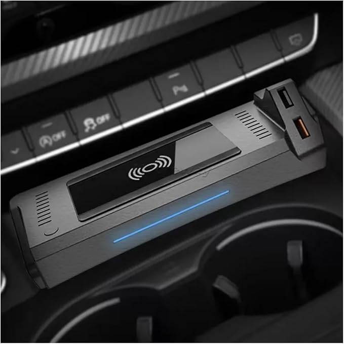 Phone Holder 15W Car Wireless Charging Fit for Audi A4 B9 S4 RS4 A5 2017 2021 Fast Charger Mobile Holder USB Multi Port Accessories Practical, Carbon fiber pattern Red