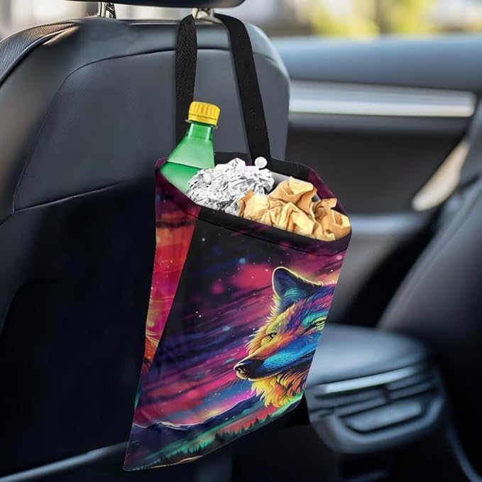 Wolf Car Garbage Bag, Hanging Car Trash Bag, Foldable Garbage Can for Front Back Seat, Multi-FunctionalRubbish Bag Storage Pocket, Car Accessories