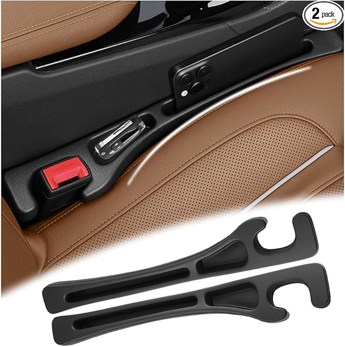 2PCS Car Seat Gap Filler Organizer,2026 Upgraded Car Seat Gap Plug with Storage Slot & Seats Belt Holes as Phone Holder,Universal No Drop Seats Guard for Cars Interior Accessories