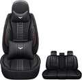 Pengchen Full Set of Universal Fit Automotive Seat Covers fit for Nissan Versa 2009-2025, PU Leather Automobile Interior Sets with Headrest & Back Pillow Black & Coffee Line