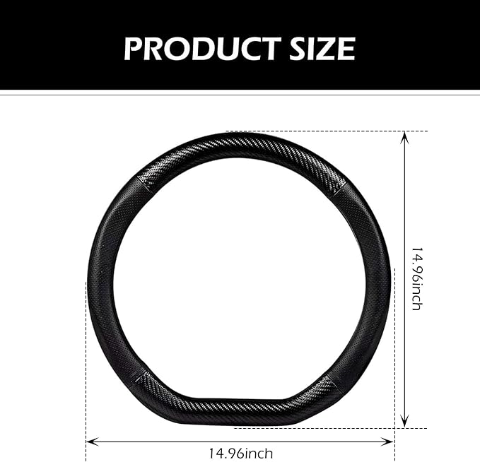 Car Carbon Fiber Steering Wheel Cover, D-shape Anti-slip Breathable Steering Wheel Protector, Four-season Interior Accessory, Universal for Most Cars (Black #D-shape)