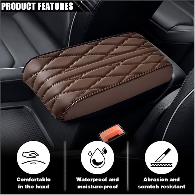 Car Center Console Cover Pad, Leather Auto Console Arm Rest Cover, Waterproof Car Armrest Seat Box Cushion Protector, Memory Foam Armrest Pillow for Most Cars (Coffee)